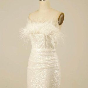 Holiday, homecoming, prom or anniversay white, sparkly, sequins dress